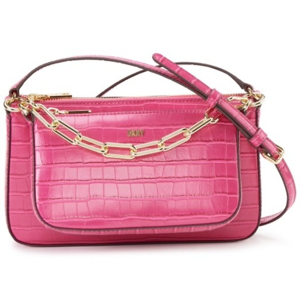 DKNY Lexi Double Crossbody Bag Women's One Size Pink Top Zip Closure Logo Plaque - Picture 2 of 9